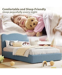 gaomon Upholstered Full Size Bed Frame for Kids with 2 Drawers, Velvet Twin Bed for Girls, Boys, Sturdy Platform Bed, No Box Spring Needed, Noise Free