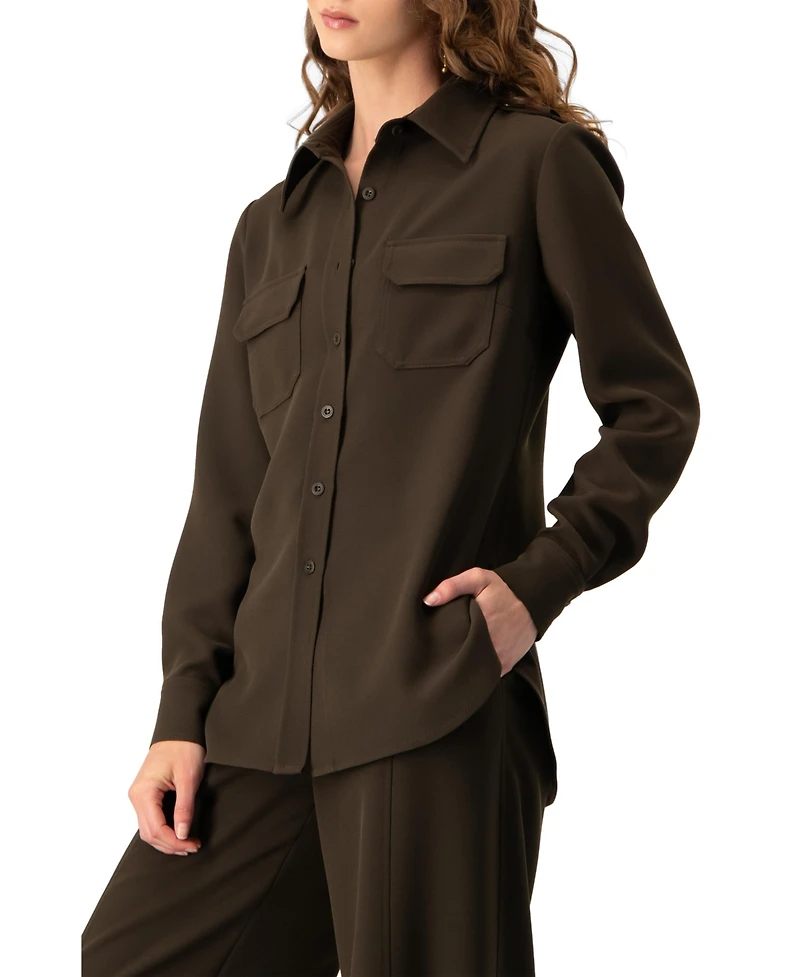 Ivonne Women's Structured Military Inspired Shirt Jacket