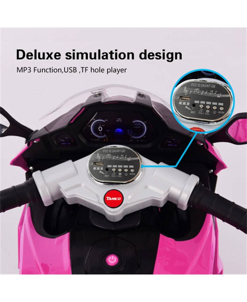Yobtop 12V Kids Electric Motorcycle - 3-Wheel Battery Powered Ride On Motorbike, Rechargeable, Light-Up Wheels, Children Car