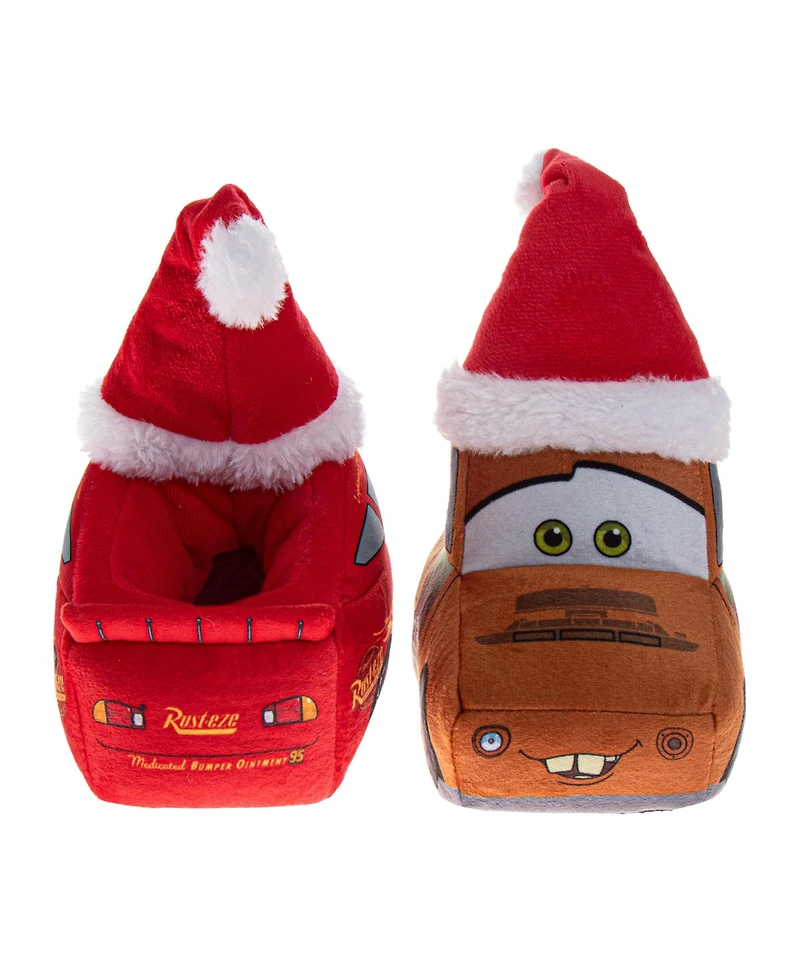 Disney Cars Christmas Slippers Boys' Lightning McQueen Mater Cozy Warm Holiday Theme Soft Plush (Toddler Sizes 5-10/ Little Kid 11-1