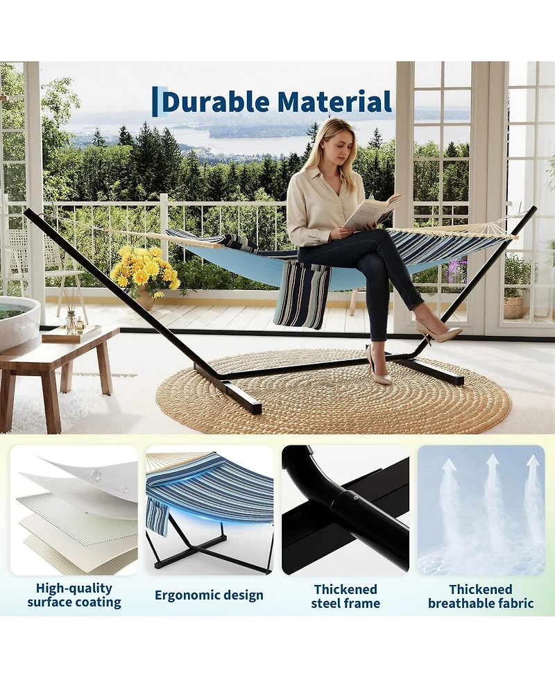 homfan 2 Person Hammock with Adjustable Steel Frame – Portable Outdoor Hammock Supports Up to 450 Lbs for Patio, Garden, Backyard or Beach Rest