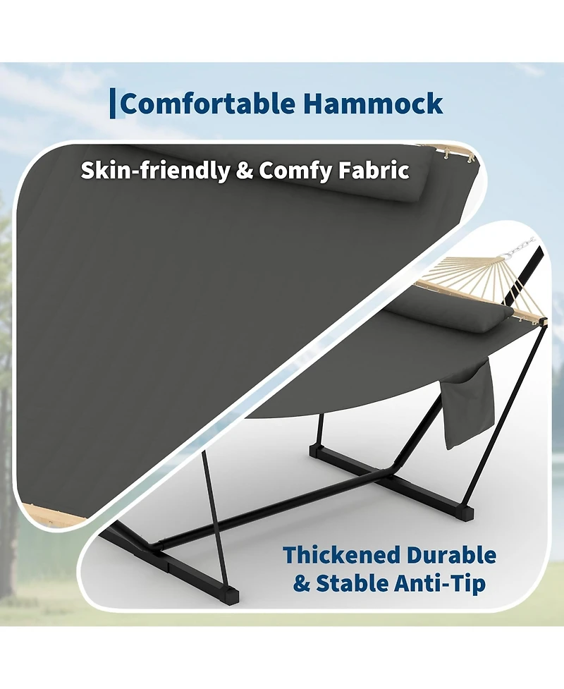 homfan 2 Person Hammock with Adjustable Steel Frame – Portable Outdoor Hammock Supports Up to 450 Lbs for Patio, Garden, Backyard or Beach