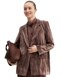 Emme Marella Women's Single-Breasted Lapel Collar Stretch Velvet Blazer