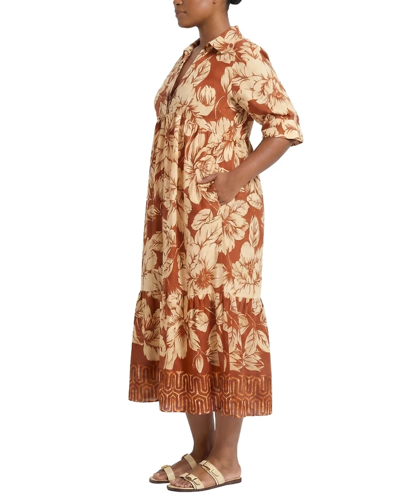 London Times Plus Collared A-Line Midi Dress