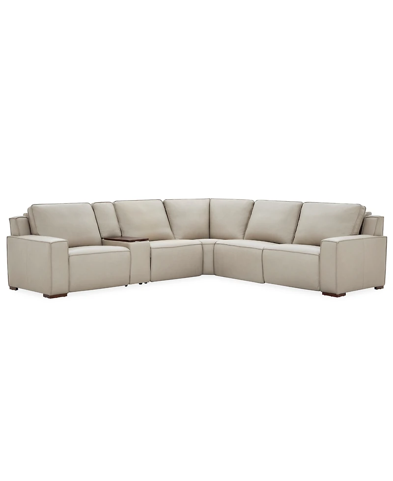 Aspen 3 Pm 6-Piece Leather L Sectional Sofa Set (Laf Recliner, Raf Console, Corner, 2 Armless Chair), Macy's Exclusive