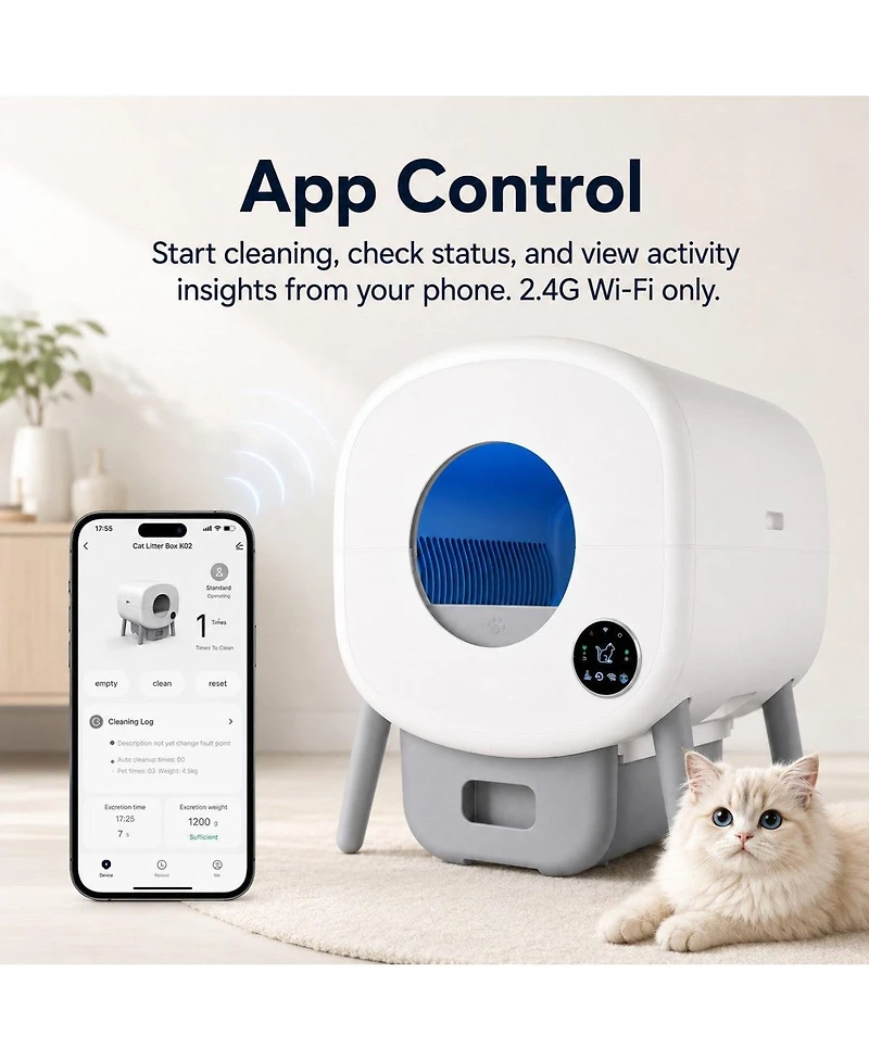 Cumrige Self-Cleaning Cat Litter Box Automatic Cat Litter Box Large Capacity Automatic Cat Litter Box App Control And Safety Protection