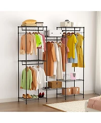 gaomon Heavy Duty Metal Clothes Rack Organizer 4 Hanging Rods,8 Shelves and Hooks Freestanding Portable Wardrobe Closet for Bedroom,Entryway
