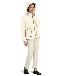 Tahari Women's Hooded Cordouroy Trim Quilted Coat