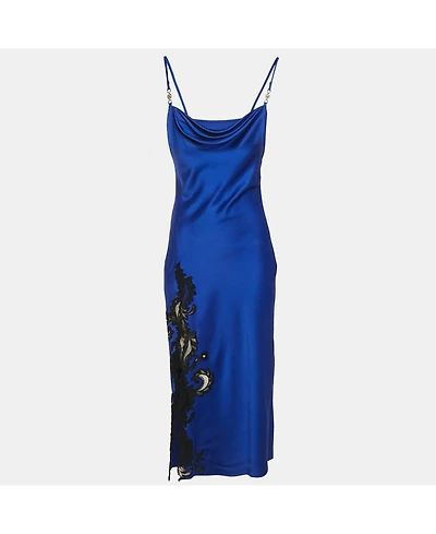Pre-Owned Versace Women's Barocco Lace Satin Silk Cowl Neck Slip Dress