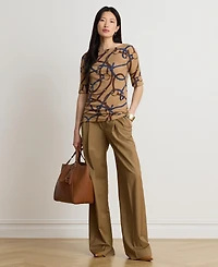 Lauren Ralph Women's Belting Print Boat Neck Top