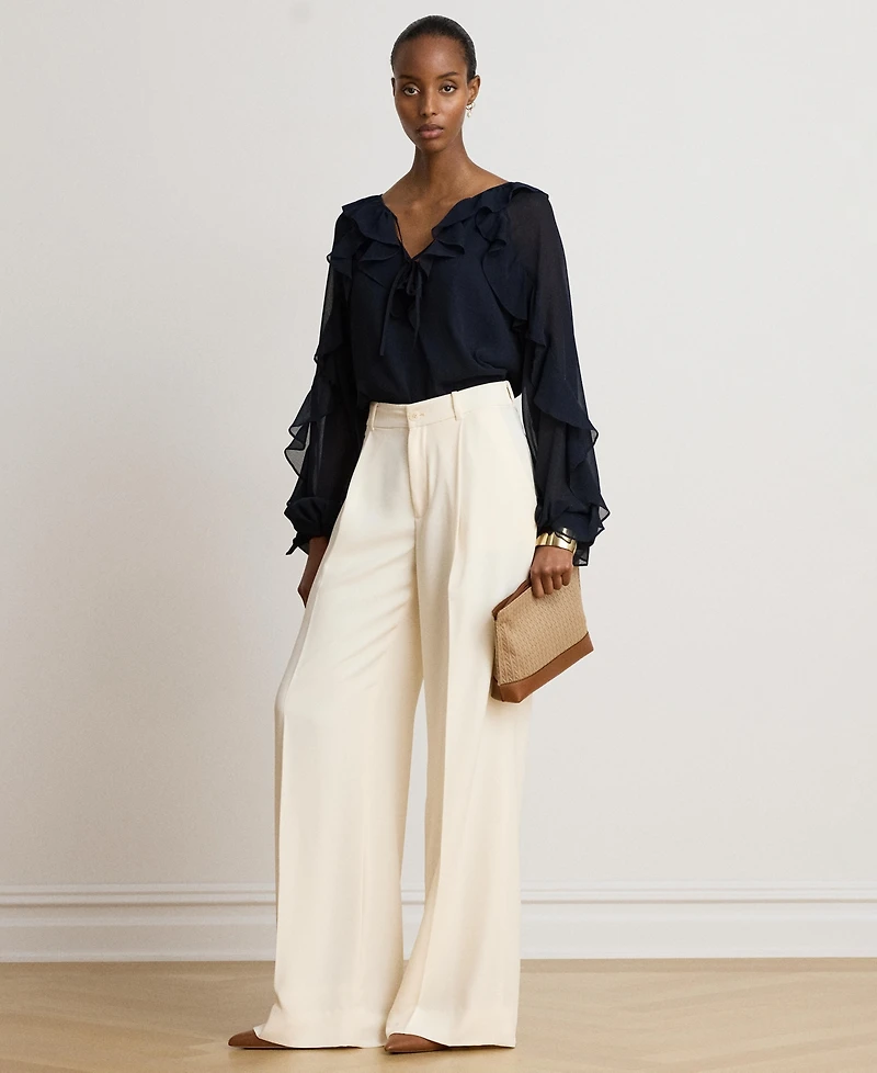 Lauren Ralph Women's Ruffle-Trim Crinkle Georgette Blouse