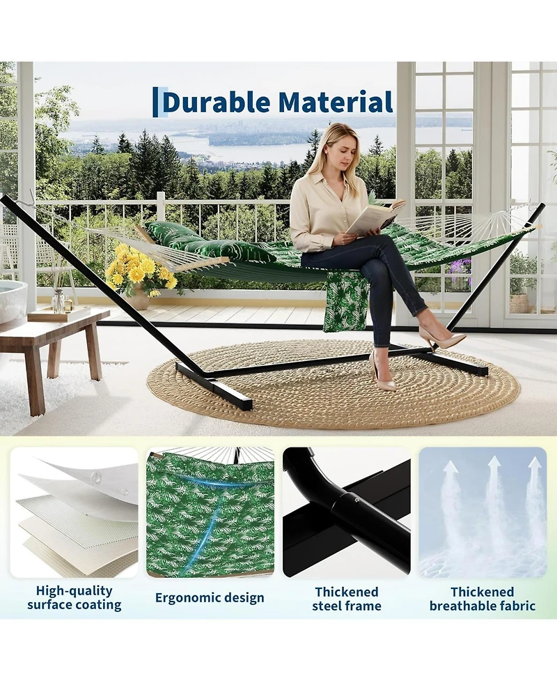 gaomon 2 Person Outdoor Hammock with Stand, Heavy Duty Portable Double Hammock with Balance Rope, Max 450 Lbs Capacity for Patio, Backyard, Garden