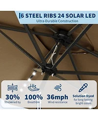 gaomon Solar Powered Rectangular Patio Umbrella With Led Lights - Outdoor Market Table Umbrella, Push Button Tilt, 6 Sturdy Ribs For Garden, Deck