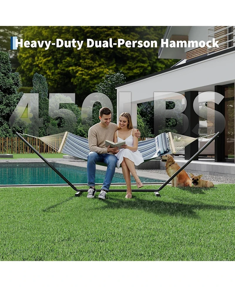 gaomon Outdoor Double Hammock with Heavy Duty Adjustable Steel Stand