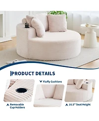 gaomon 55 Inch Oversized Round Chaise Lounge Chair with Cup Holders Corduroy Circle Couch No Assembly