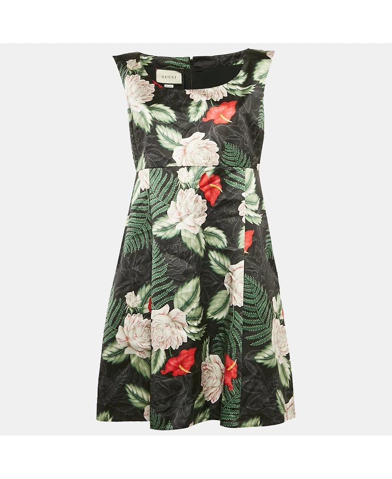 Pre-Owned Gucci Women's Printed Satin Silk Sleeveless Short Dress