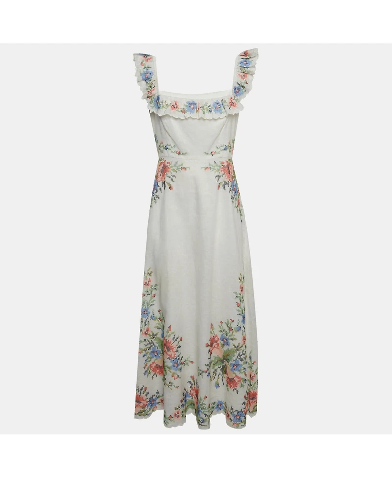 Pre-Owned Zimmermann Women's Linen Cross Stitch Off Shoulder Dress