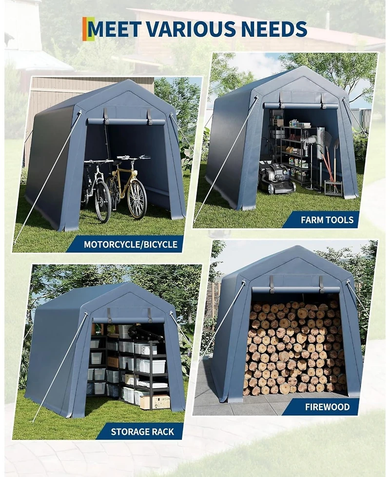 gaomon Outdoor Storage Shed, Portable Carport, Heavy Duty Waterproof Tarp with Roll-Up Zipper Door and Ventilated Windows