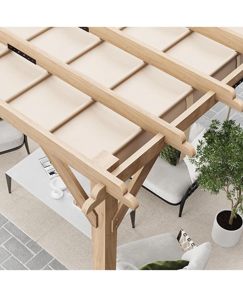 gaomon 10x10 Feet Cedar Wood Pergola with Retractable Oxford Fabric Roof