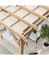 gaomon 10x10 Feet Cedar Wood Pergola with Retractable Oxford Fabric Roof