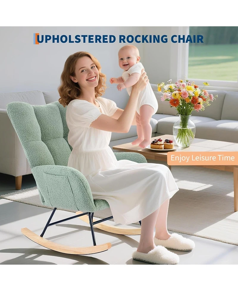 gaomon Nursery Rocking Chair with High Back and Cushion, Compact Glider for Bedroom