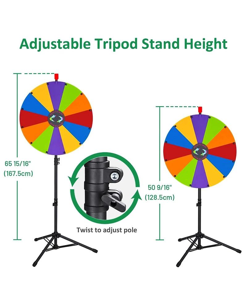 WinSpin 2 Pcs 24" Prize Wheel Kit Tabletop and Adjustable Triple Stand Spinning Wheel Diy Modular Spin Doodle Fortune Game for Carnival Games Events