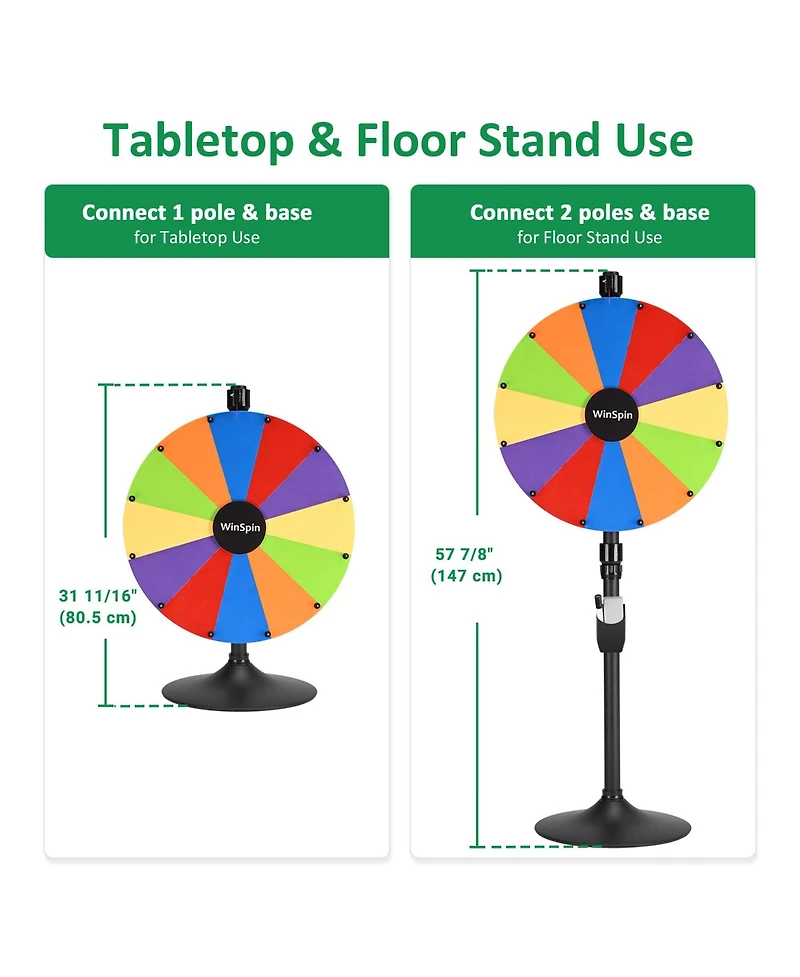 WinSpin 24" Diy Modular Prize Wheel 12 Slots Heavy Duty Dual Use Adjustable Tabletop or Floor Stand Trade Show