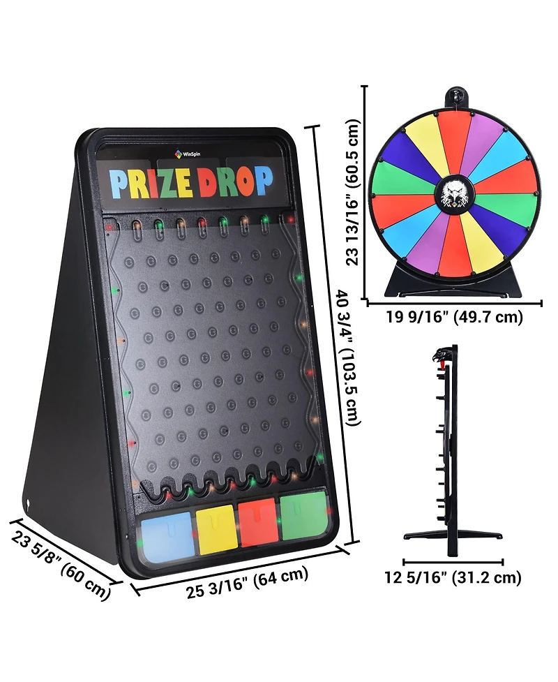 WinSpin 41x25" Prize Drop Board with Led Light and 20" Prize Wheel Fortune Game