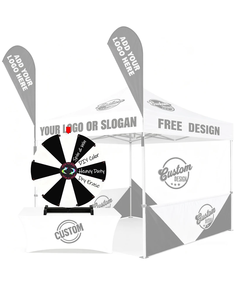 WinSpin 24" Pop Up Display Tabletop Prize Wheel Black and Trade Show Display Spinning Wheel 12 Slots for Outdoor Booths Exhibition Events