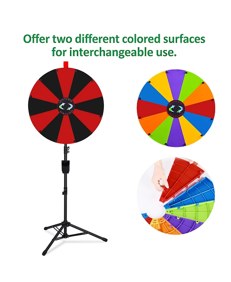 WinSpin 24" Pop Up Displays Spinning Prize Wheel Black and Red Adjustable Height Diy Modular Spin Doodle Game for Events