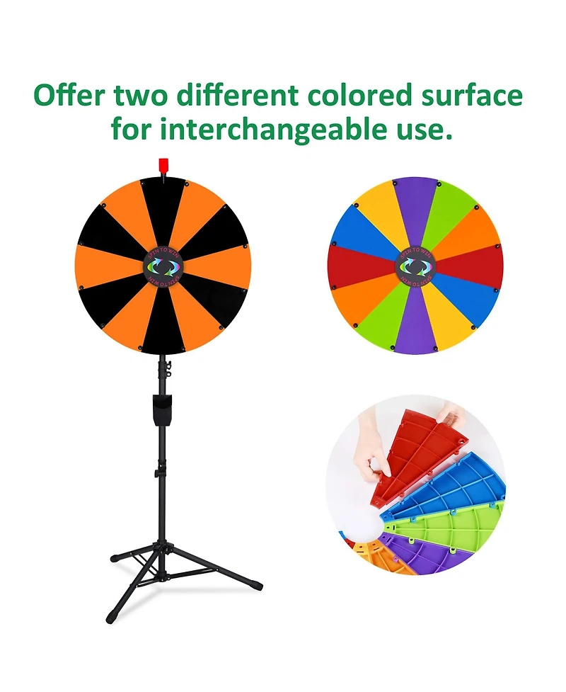 WinSpin 24" Display Prize Wheel Black and Diy Tripod 12 Slot Modular Custom Spinning Wheel for Pop Up Trade Show