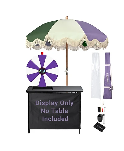 WinSpin 24" Prize Wheel Tabletop with Palm Springs Purple Green Fringe Umbrella for Outdoor Pop-up Shop Craft Booth