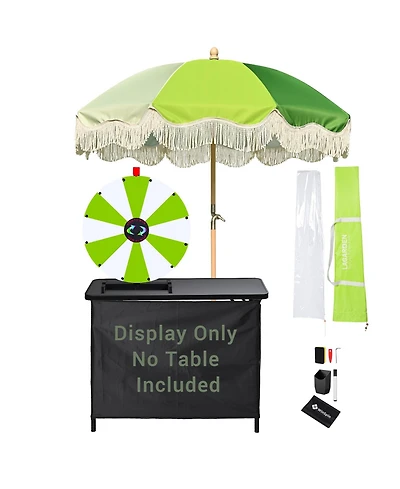 WinSpin 24" Modular Prize Wheel Tabletop with Palm Springs Green Fringe Umbrella for Outdoor Pop-up Shop Craft Booth