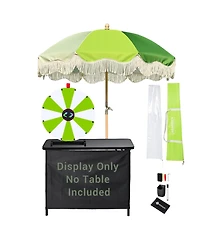 WinSpin 24" Modular Prize Wheel Tabletop with Palm Springs Green Fringe Umbrella for Outdoor Pop-up Shop Craft Booth
