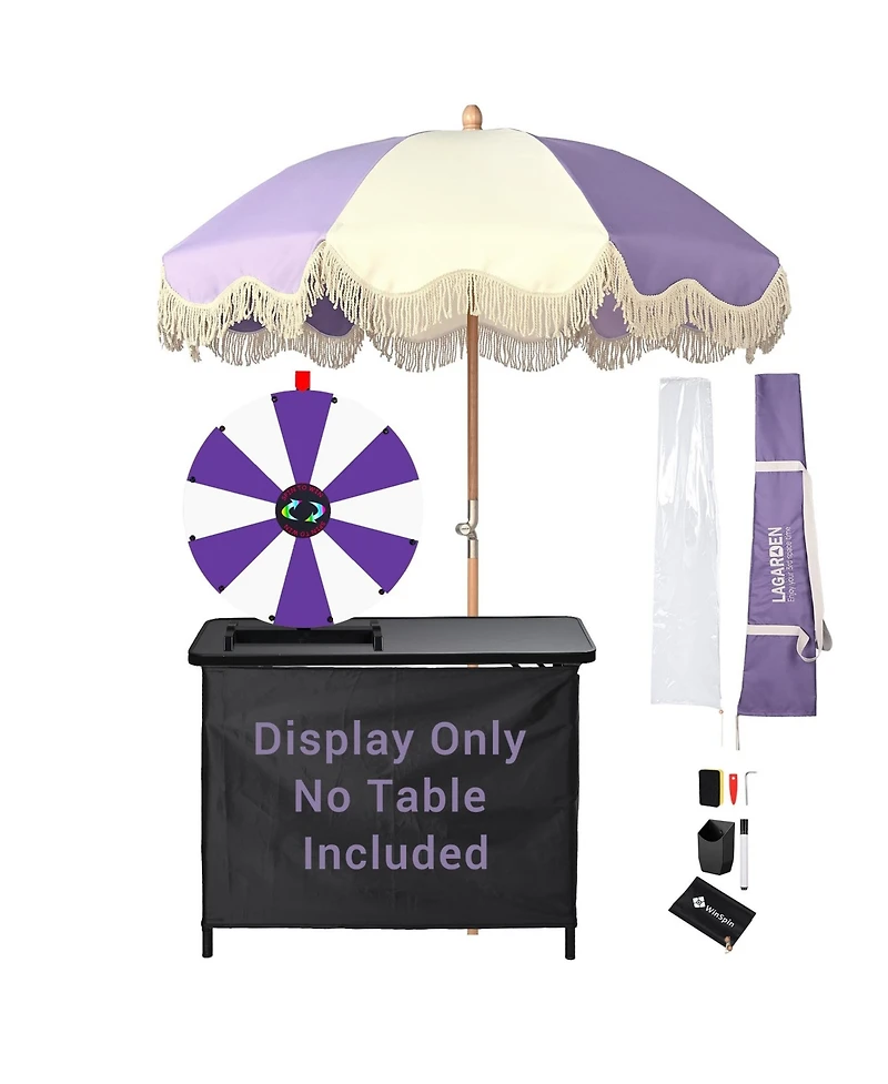 WinSpin 24" Modular Prize Wheel Tabletop with Palm Springs Purple Patio Umbrella for Outdoor Pop-up Shop Craft Booth