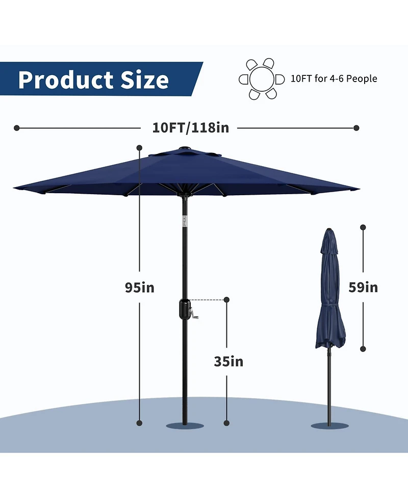 gaomon Patio Umbrella with Crank Lift and Push Button Tilt – 8 Sturdy Ribs, Uv Protection – Outdoor Market Table Parasol for Garden, Deck, Yard, Pool