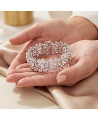 Genevive Exquisite Rhodium-Plated Sterling Silver Flower Bracelet with Cubic Zirconia