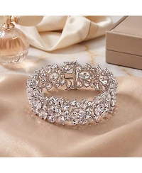 Genevive Exquisite Rhodium-Plated Sterling Silver Flower Bracelet with Cubic Zirconia