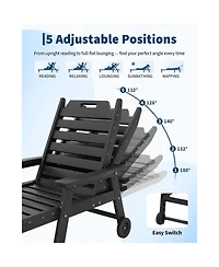 gaomon All-Weather Chaise Hdpe Lounge Chair, Built-in Cup Holder and Rolling Wheels for Patio, Poolside, Deck, Backyard