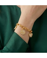 Gigi Girl Kids/Young Teens 14k Yellow Gold Plated with Cubic Zirconia Tusk, Elephant & Heart Dangle Charm Adjustable Bracelet