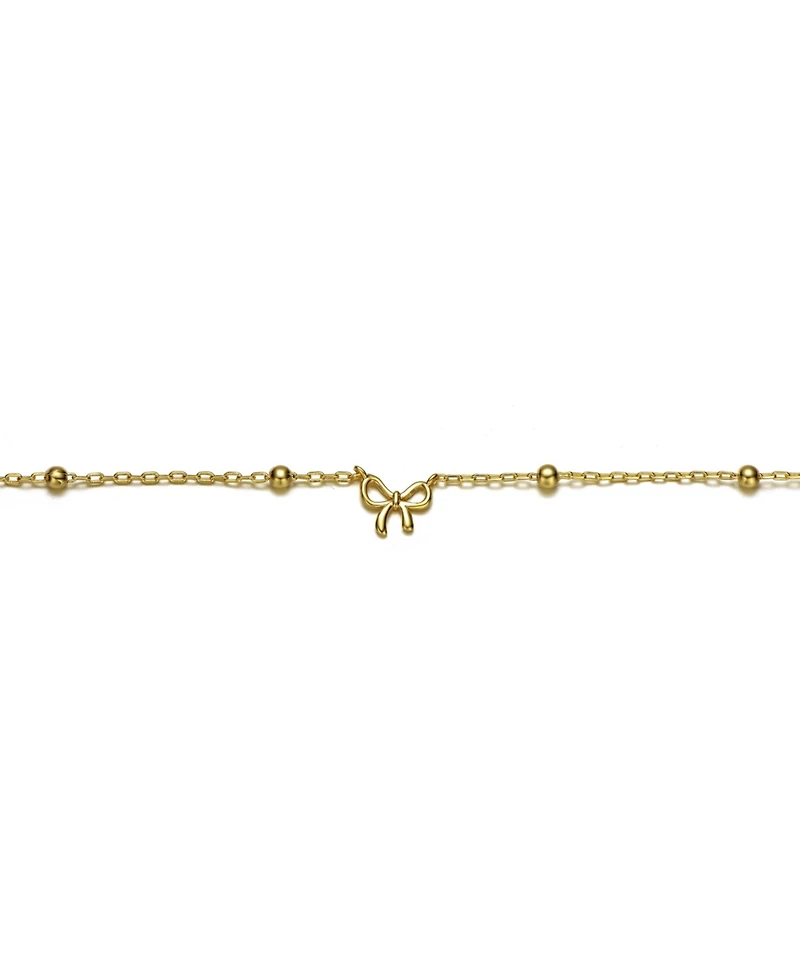 GiGiGirl 14k Yellow Gold Plated Adjustable Bracelet with Ribbon Charm and Beads for Kids