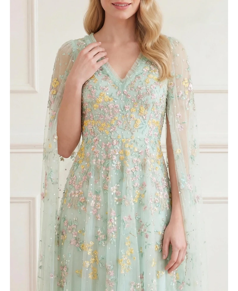 Needle & Thread Women's Versailles Ditsy V-Neck Cape Maxi Gown