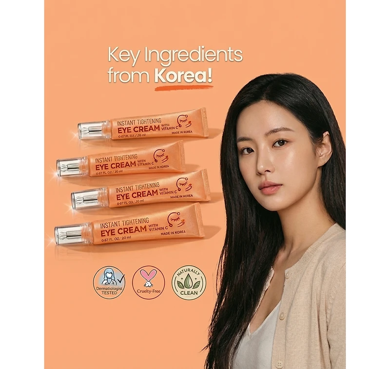 Lovery Korean Skin Care Vitamin C Eye Cream, Instant Tightening and Brightening, Firming and Depuffing Korean Under-Eye Treatment