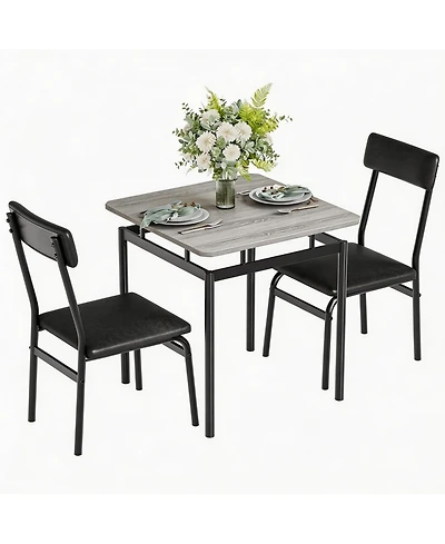 gaomon 3 Piece Dining Table Set, Kitchen Table Set for 2 with 2 Pu Upholstered Chair, Industrial Metal Frame Dinette Set for Small Space, Dining Room