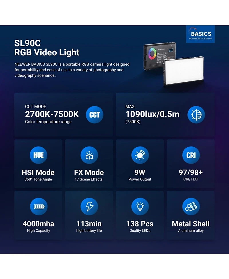 Neewer SL90C Rgb Video Light Desk Tripod Kit