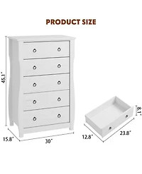homfan 5-Drawer Dresser for Bedroom – Modern Wood Chest with Large Storage, 45 Inch Tall Organizer Cabinet with Metal Ring Handles for Closet