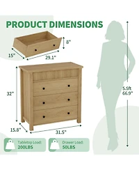 homfan 3 Drawer Dresser for Bedroom Nightstand Wooden Chest of Drawers, Fluted End Table, Storage Organizer for Living Room, Hallway and Entryway