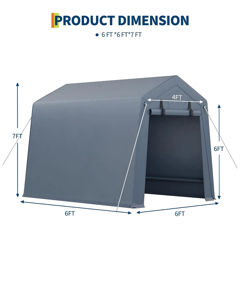 homfan 6x6 ft Motorcycle Shelter, Galvanized Steel Frame, Weather and Uv Resistant, Tool-Free Assembly Outdoor Bike Tent