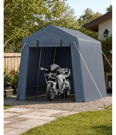 homfan 7x12ft Portable Garage Shelter – Heavy Duty Outdoor Storage Shed with Roll-Up Zipper Door and Windows for Motorcycle, Bike or Car