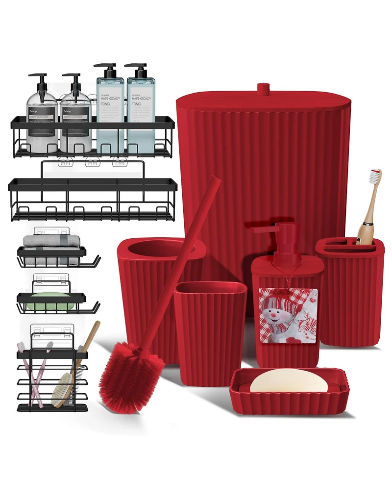 Clara Clark 11-Piece Complete Holiday Bathroom Decor and Accessory Set with Shower Caddy Set